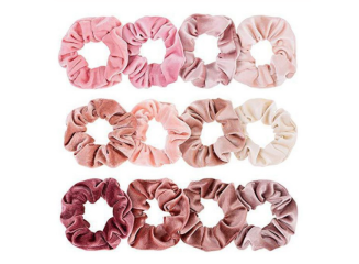 Kit Scrunchies Prendedor de Cabelo Elástico de Veludo Rose (Contém 12)