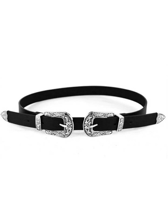 Cinto Boho Fivela Dupla Prata com Elástico