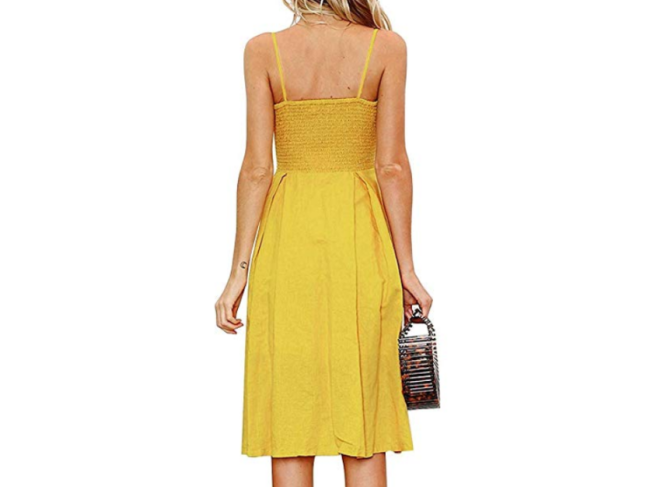 Vestido Midi com Botões e Decote Laço Amarelo