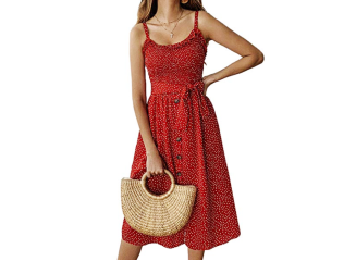 Vestido Midi de Poá com Botões Vermelho