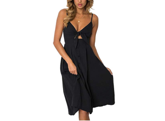 Vestido Midi com Botões e Decote Laço Preto