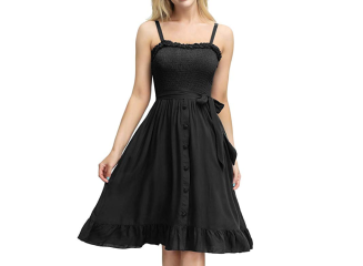 Vestido Midi Acinturado com Botões Preto