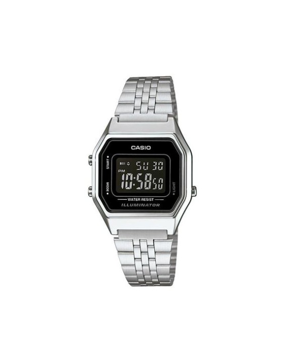 Casio Relógio Digital Vintage LA680WA-1BDF Prata e Preto com Visor Preto